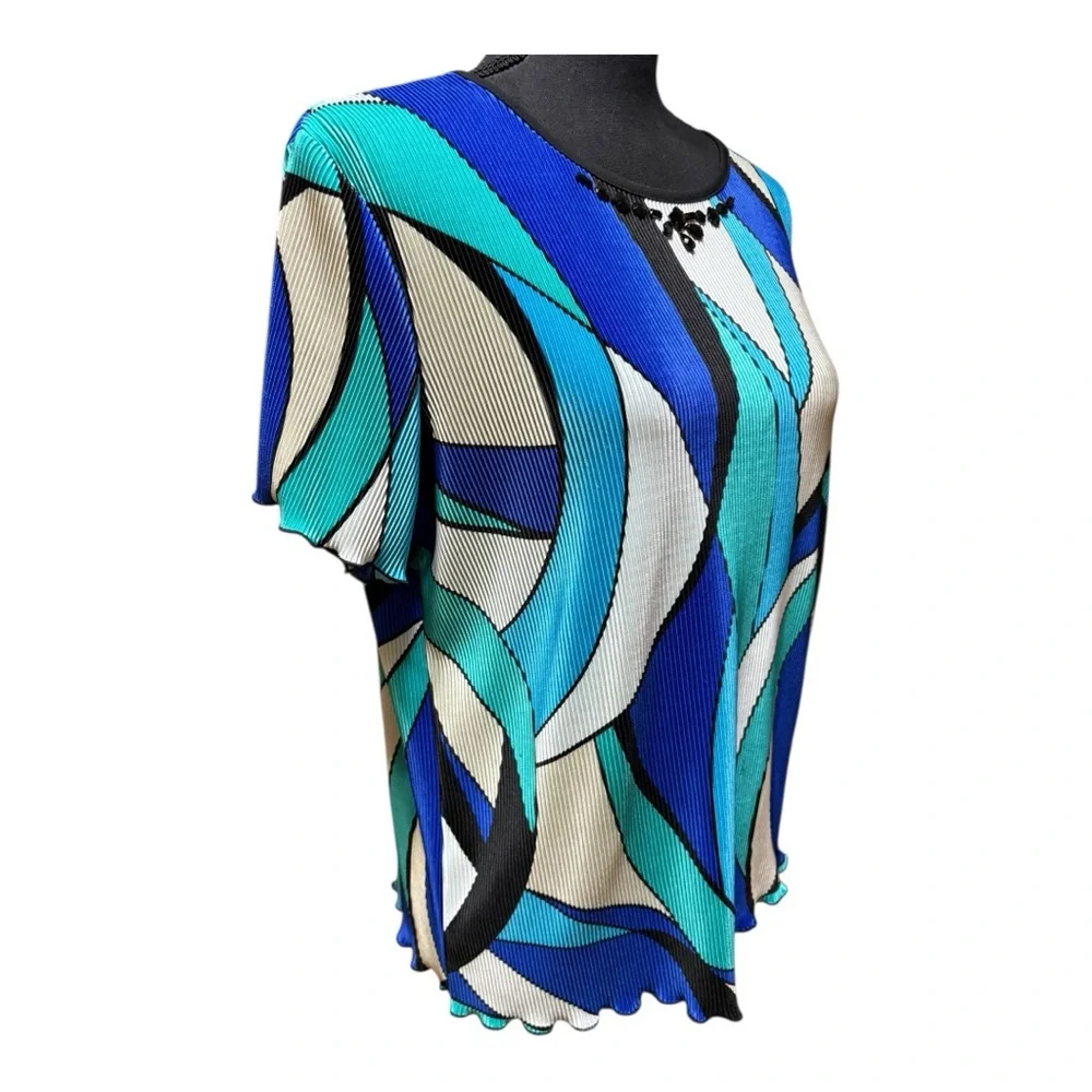 Alfred Dunner Teal and Navy Abstract Blouse Size PM - Picture 4 of 7